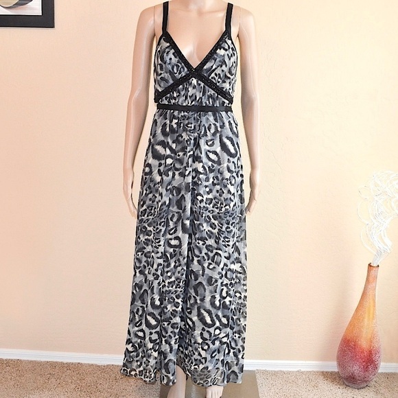 DONNA RICCO Y2K 100% SILK beaded animal print maxi Dress 4 pleaded whimsical - Picture 1 of 11